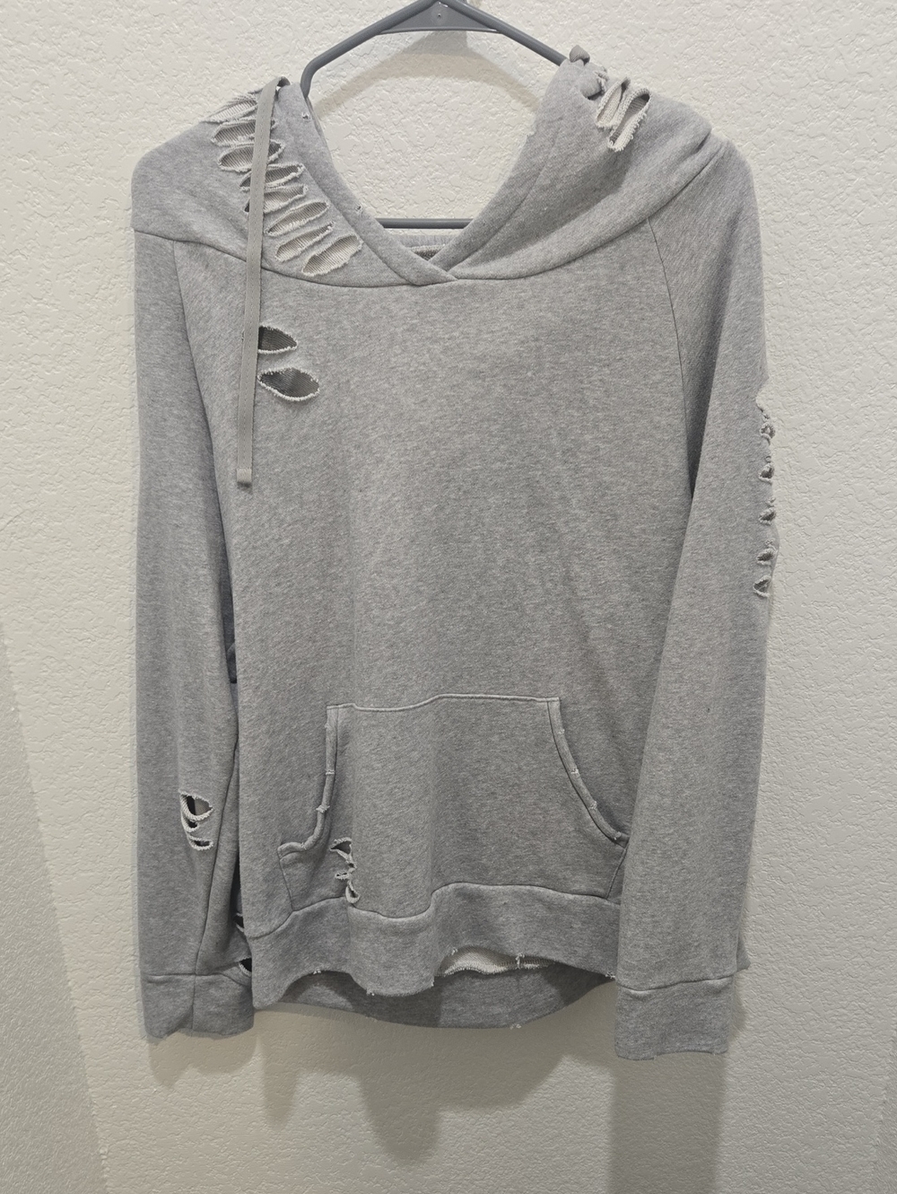 Women’s Distressed Light Grey Pullover Hoodie